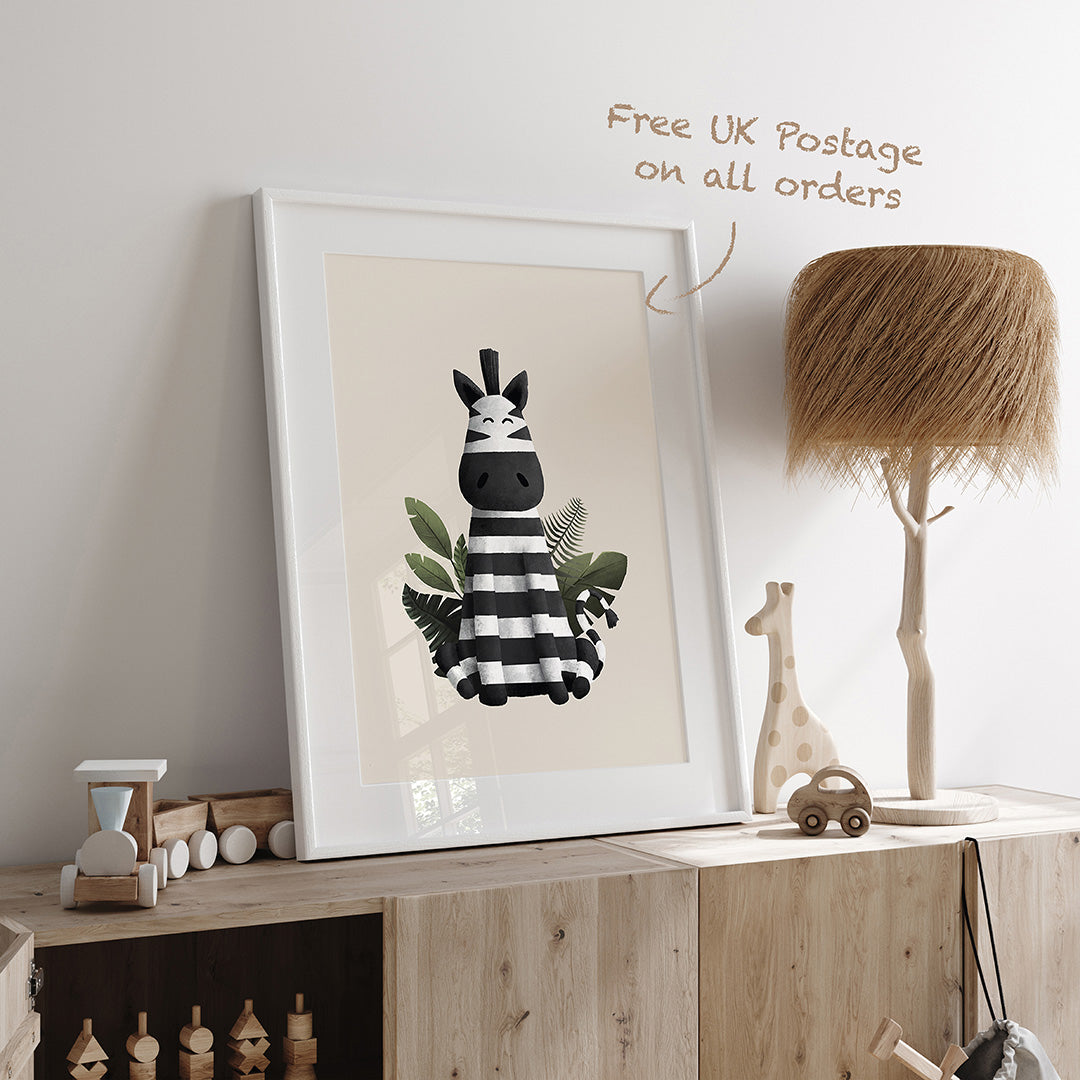 Scandi Zebra Safari Nursery Print