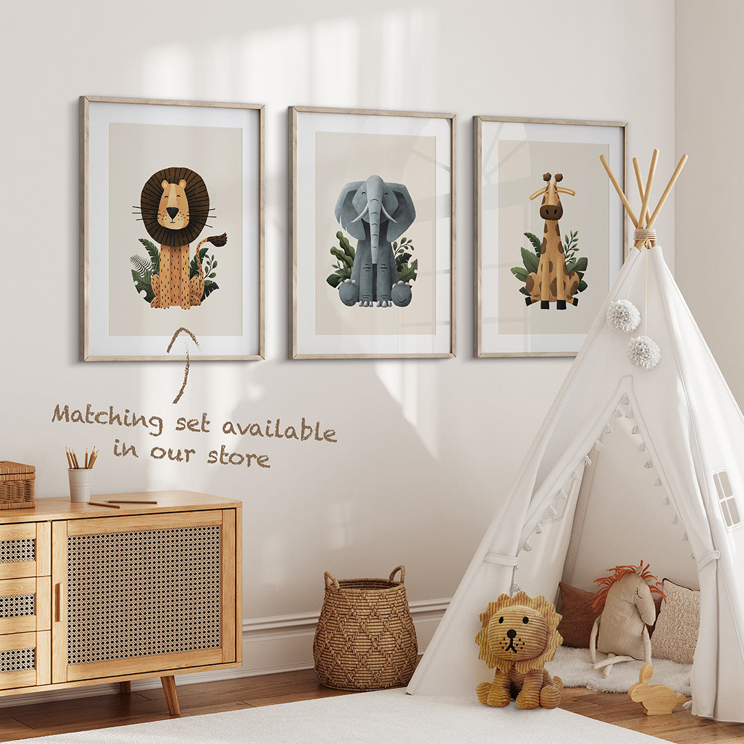 Scandi Elephant Safari Nursery Print