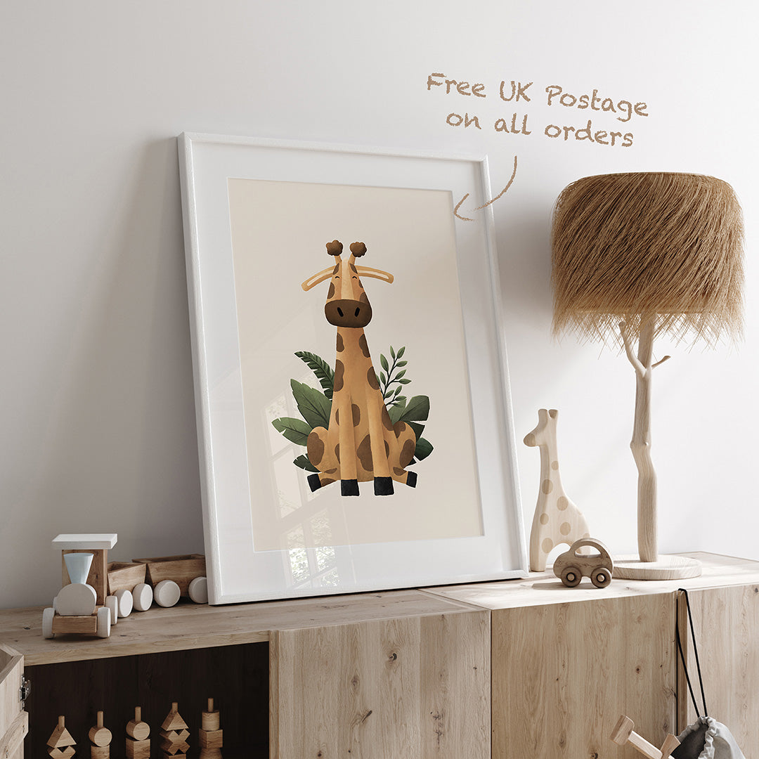 Scandi Giraffe Safari Nursery Print