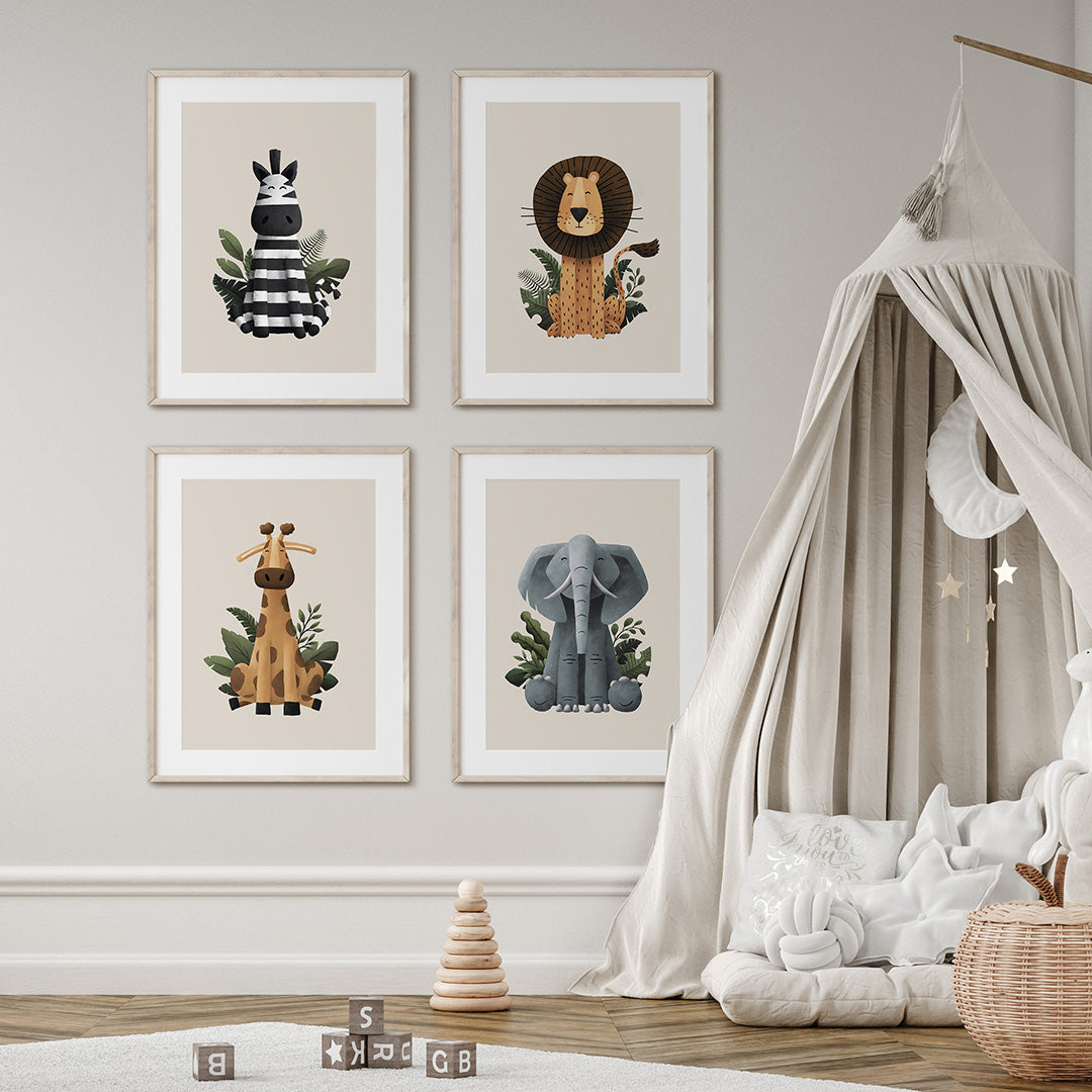 Scandi Safari Animals Nursery Prints Set of 4