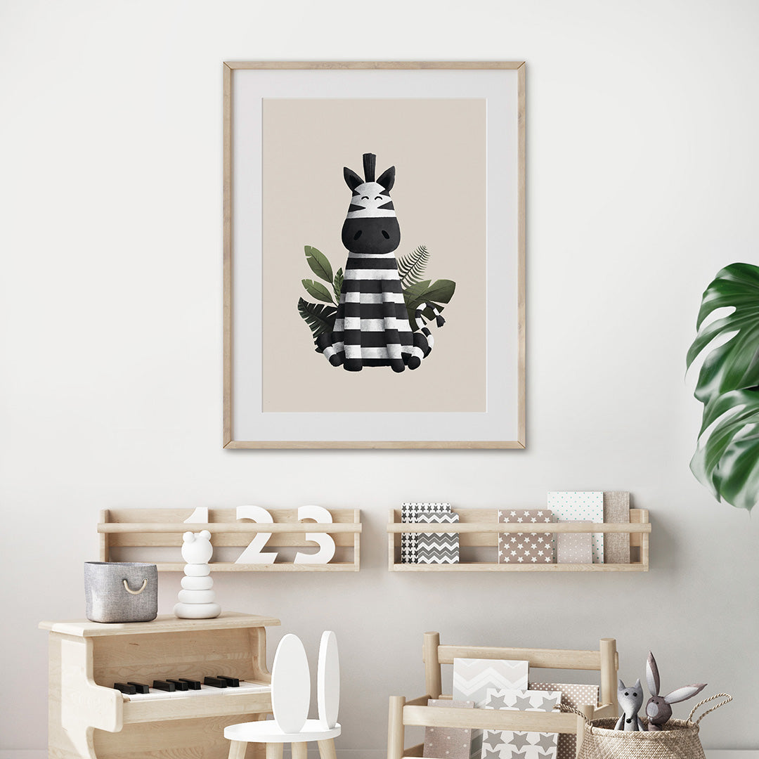 Scandi Zebra Safari Nursery Print