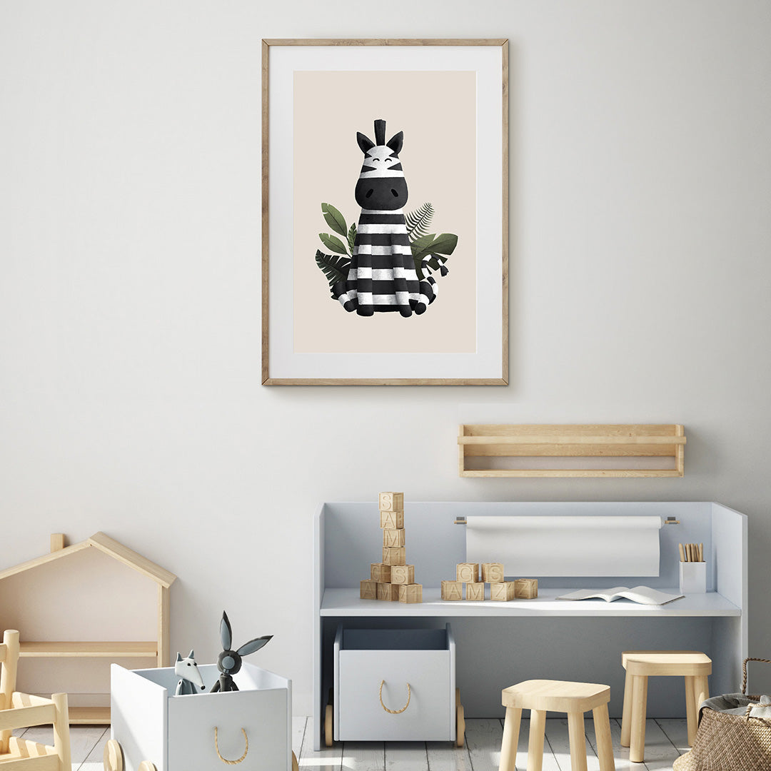 Scandi Zebra Safari Nursery Print