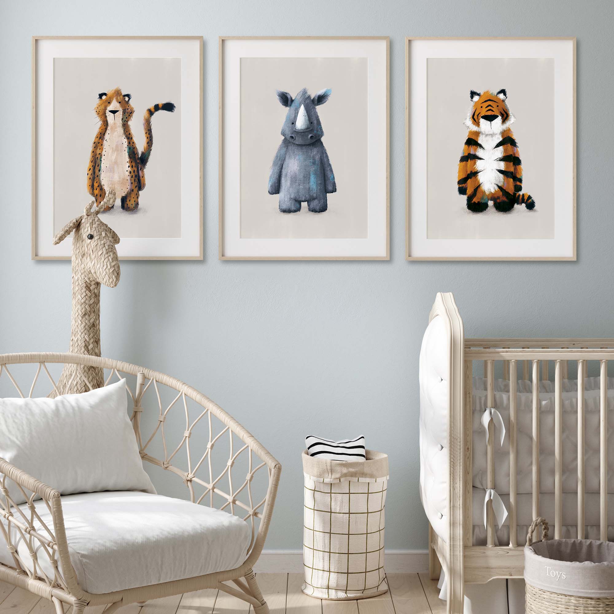 Neutral Jungle Safari Animal Nursery Prints Set of