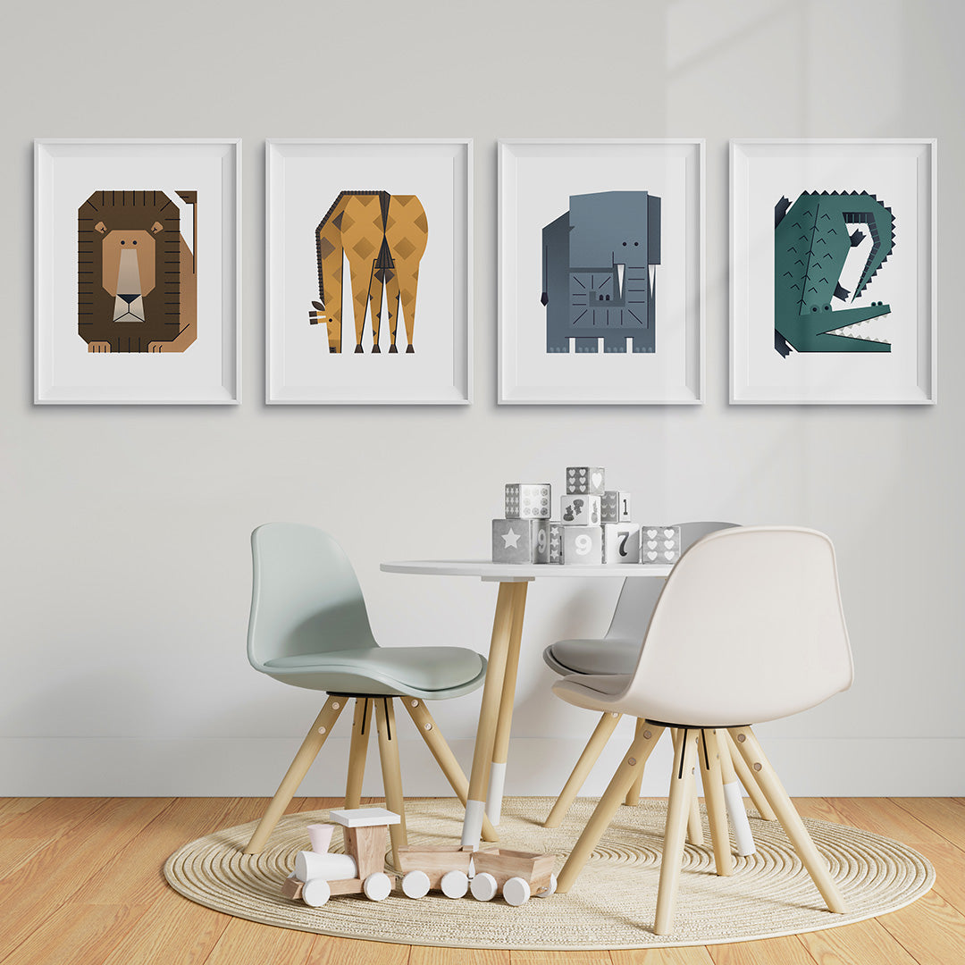 Minimal Safari Animals Nursery Prints Set of 4