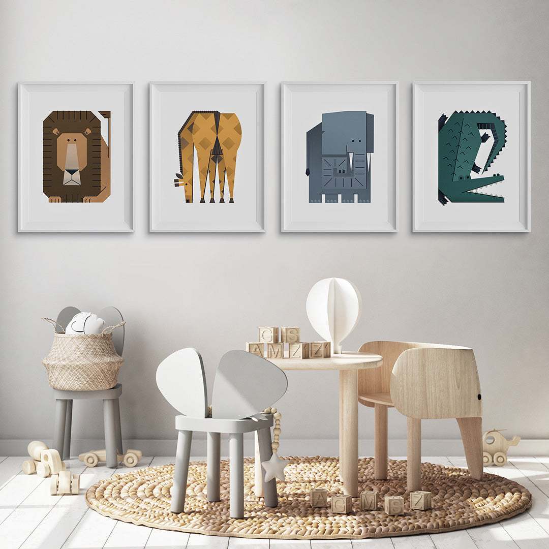 Minimal Safari Animals Nursery Prints Set of 4