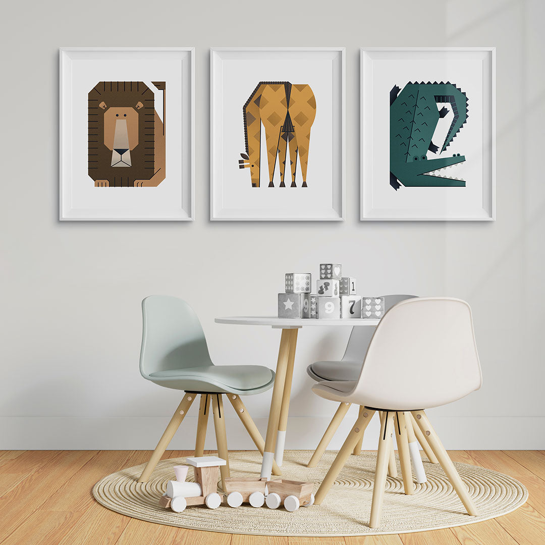 Minimal Safari Animals Nursery Prints Set of 3