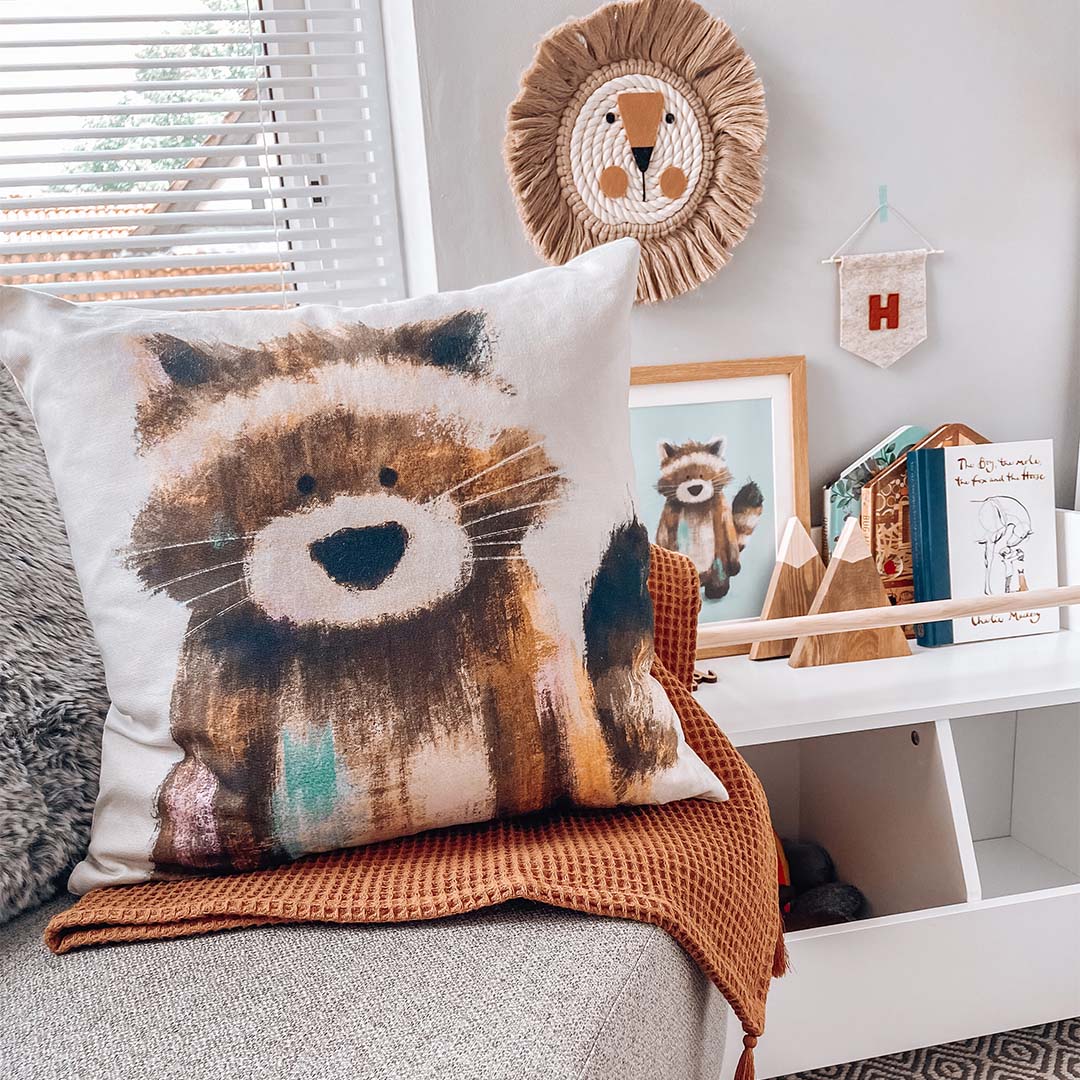 Racoon Woodland Nursery Cushion Cover