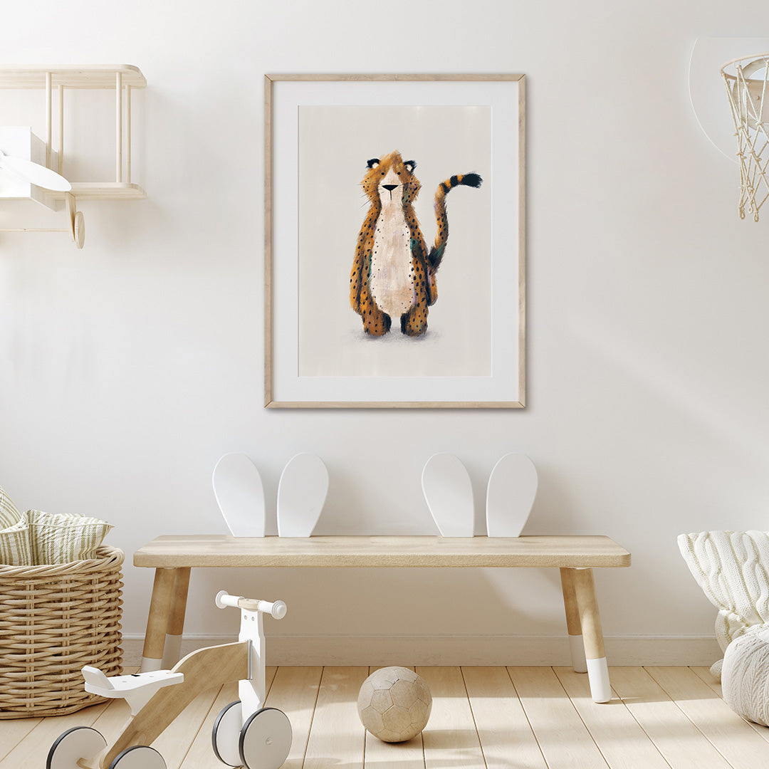 Neutral Safari Cheetah Childrens Nursery Print