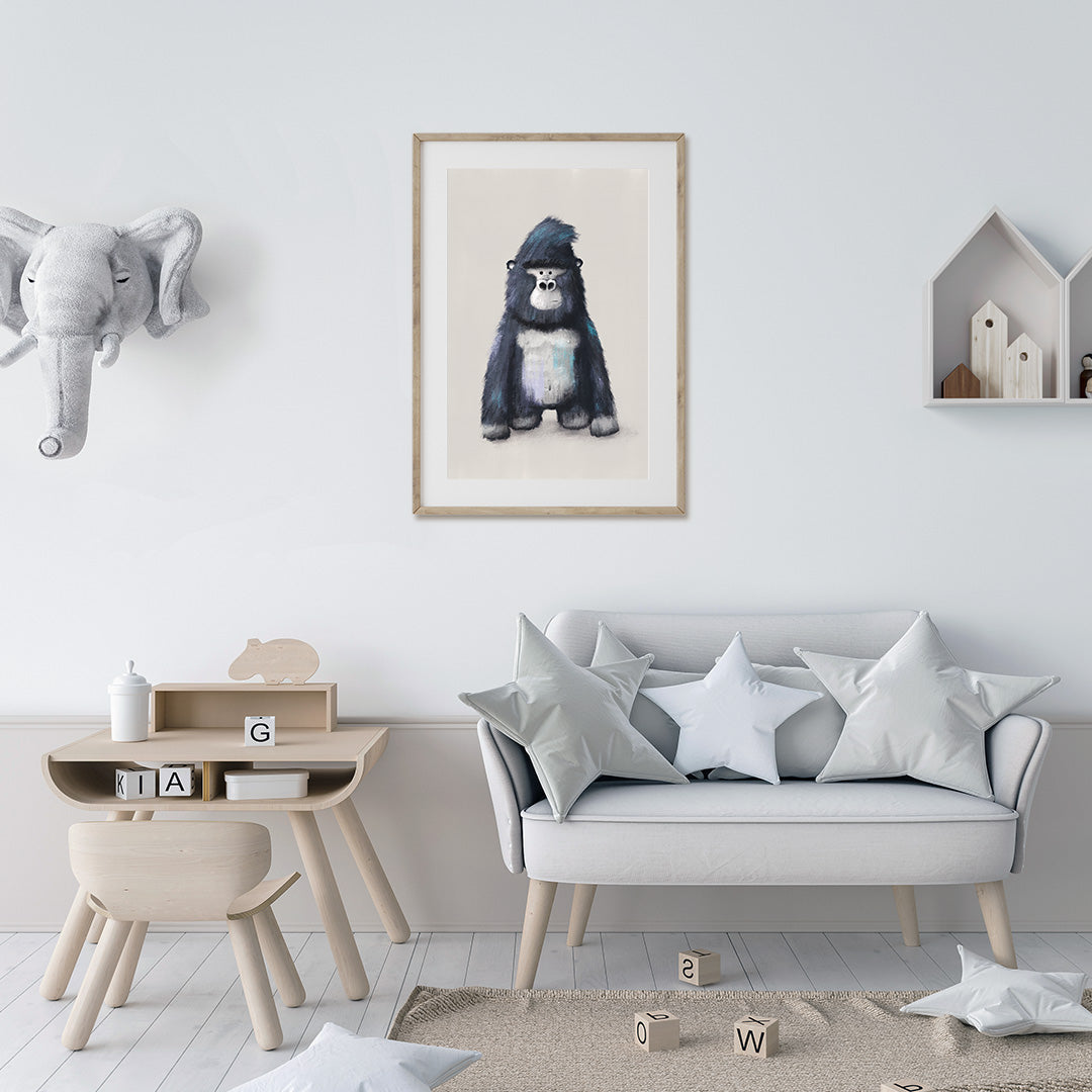 Neutral Jungle Gorilla Childrens Nursery Print