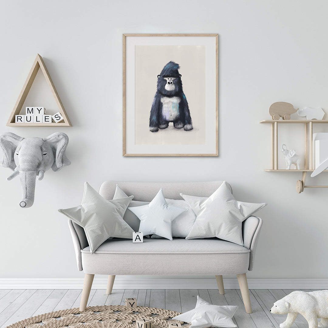 Neutral Jungle Gorilla Childrens Nursery Print