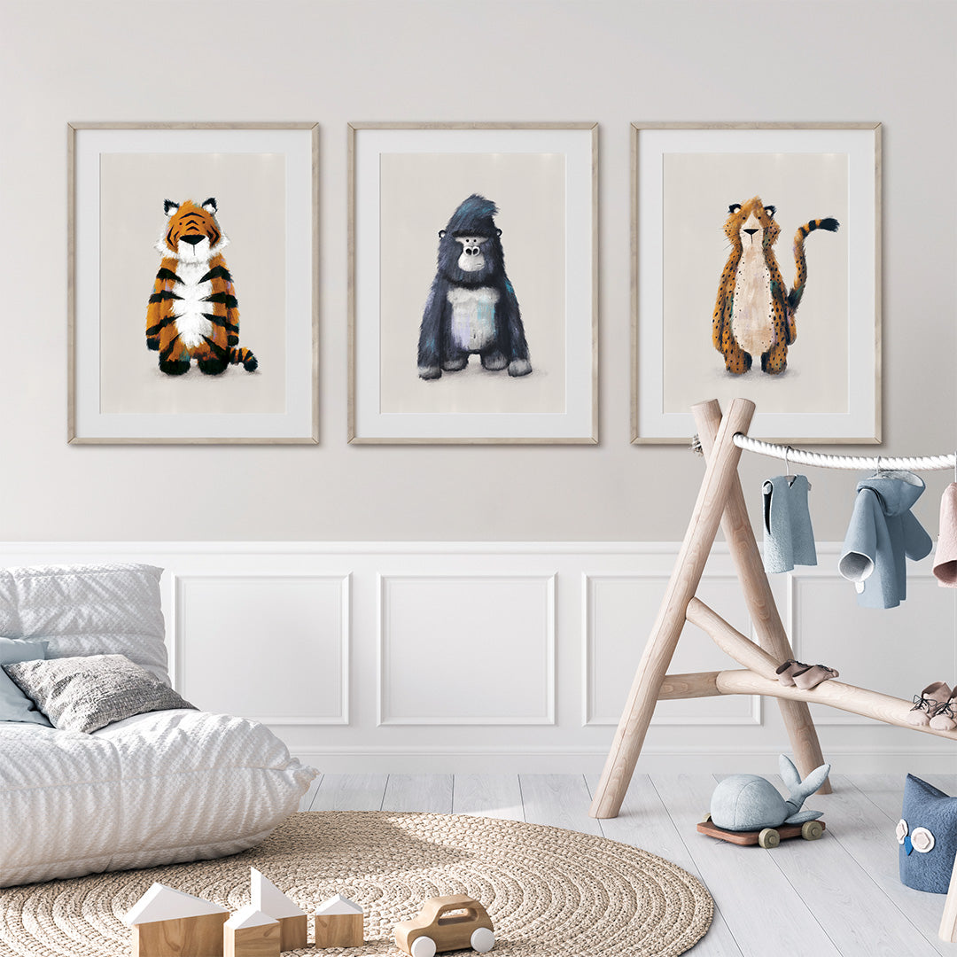 Neutral Jungle Safari Animal Nursery Prints Set of 3