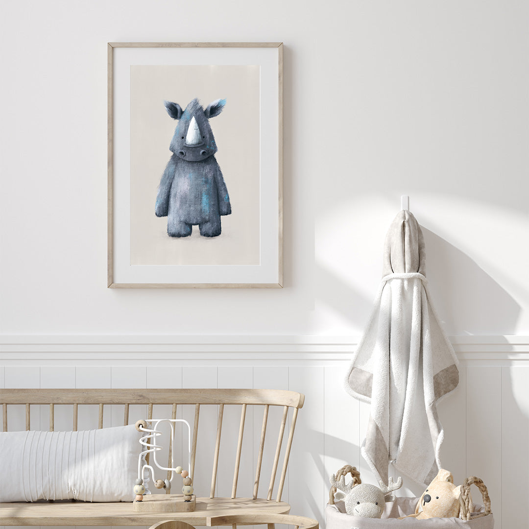 Neutral Jungle Rhino Childrens Nursery Print