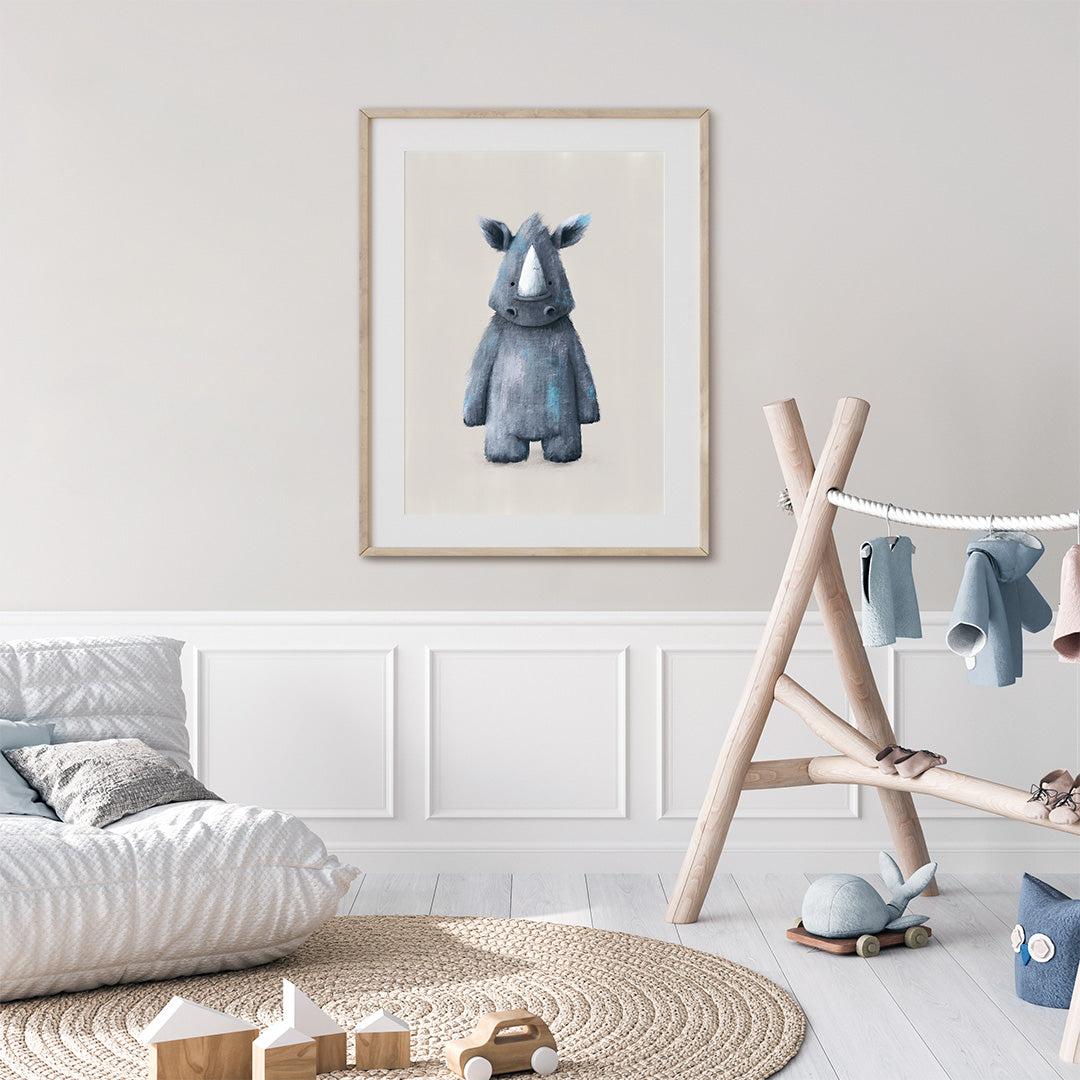 Neutral Jungle Rhino Childrens Nursery Print