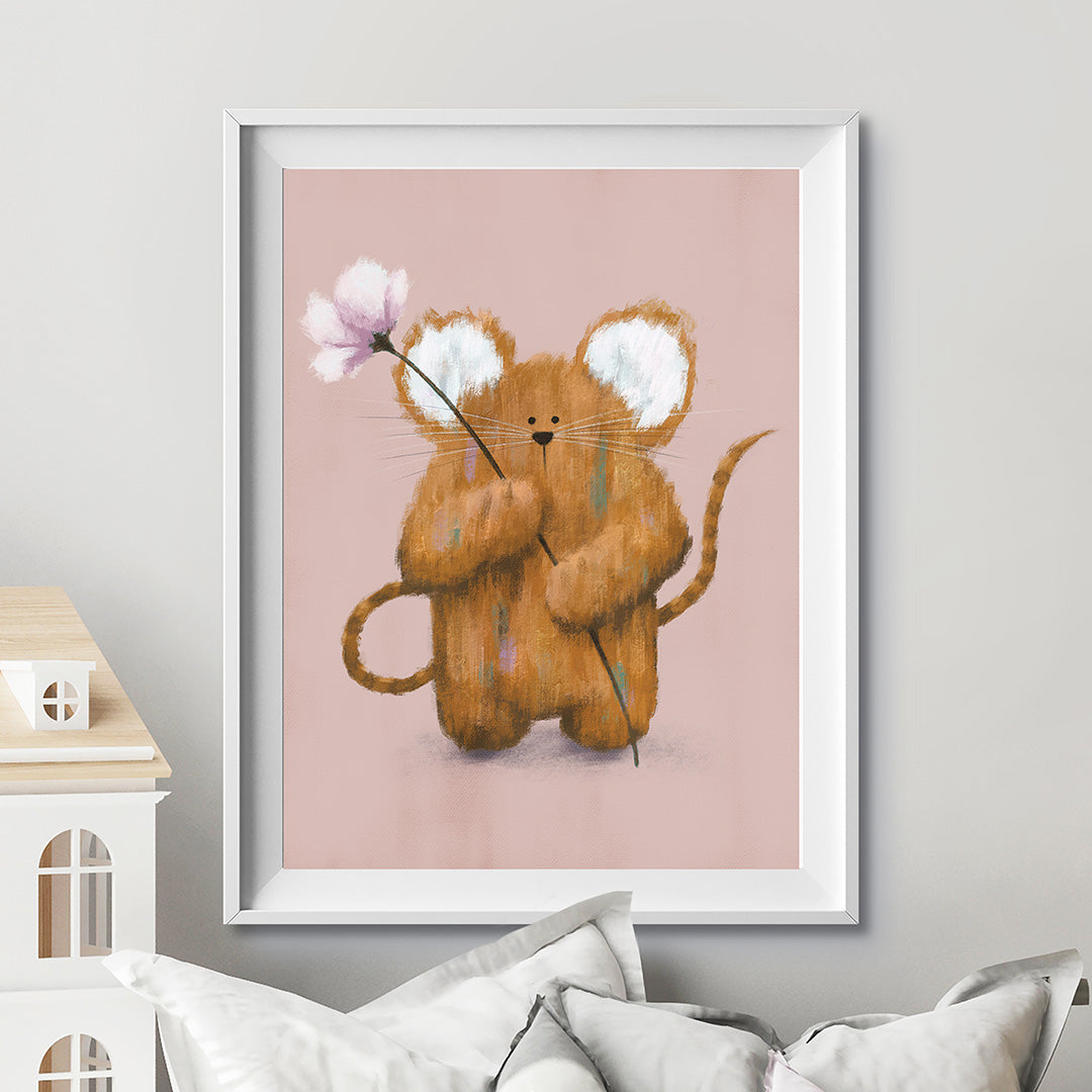 Pink Woodland Mouse Nursery Print