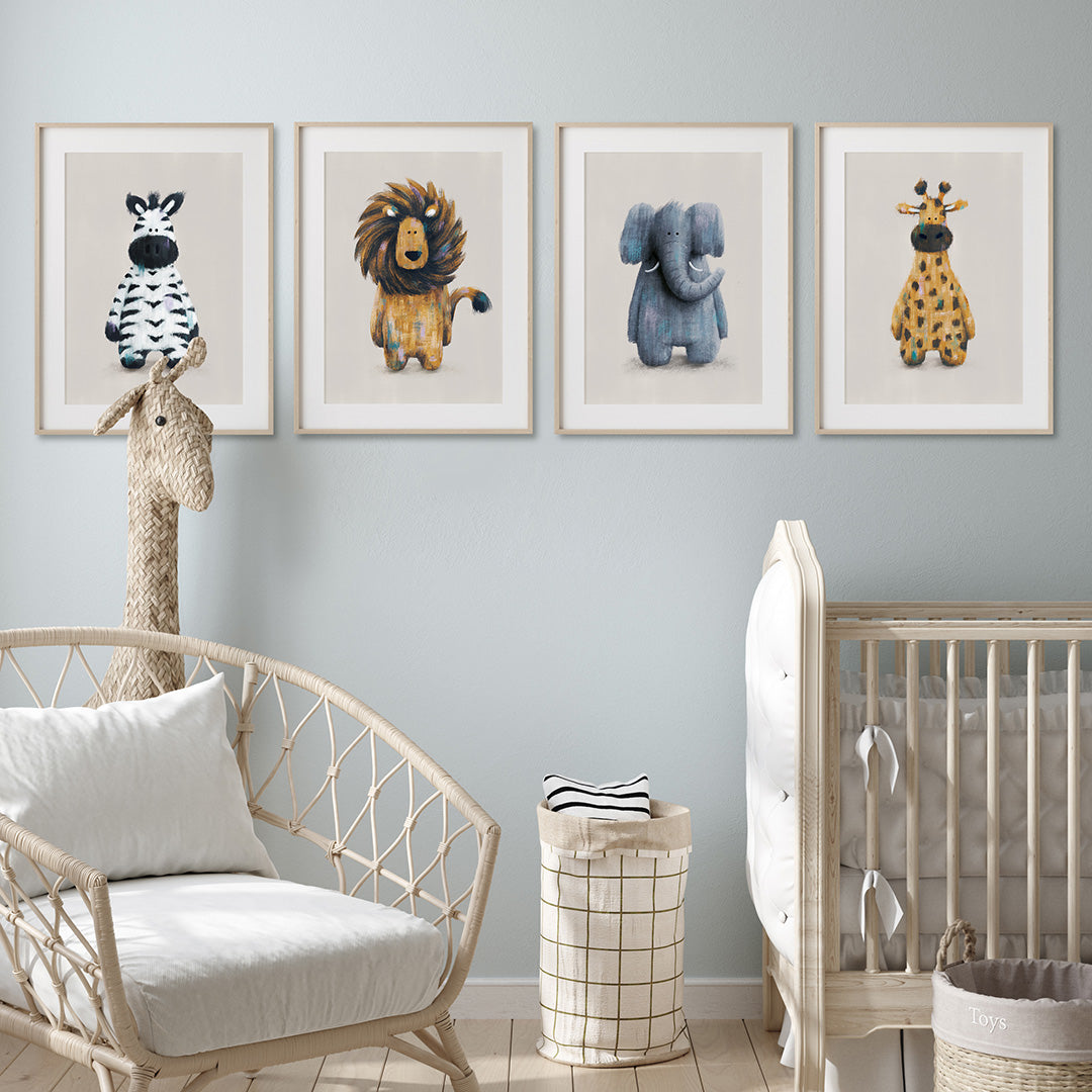 Neutral Safari Animals Nursery Prints Set of 4