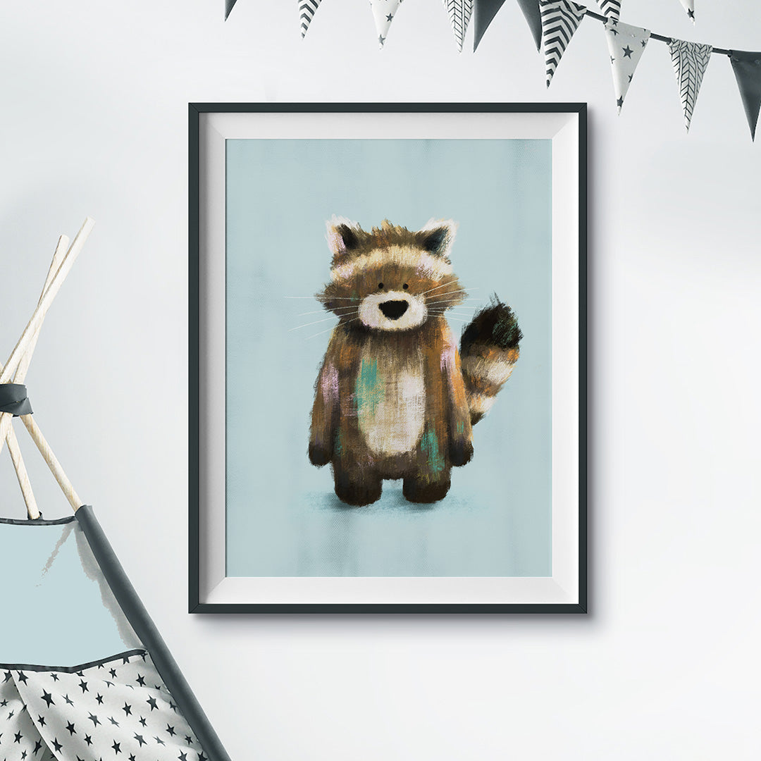 Racoon Woodland Nursery Print