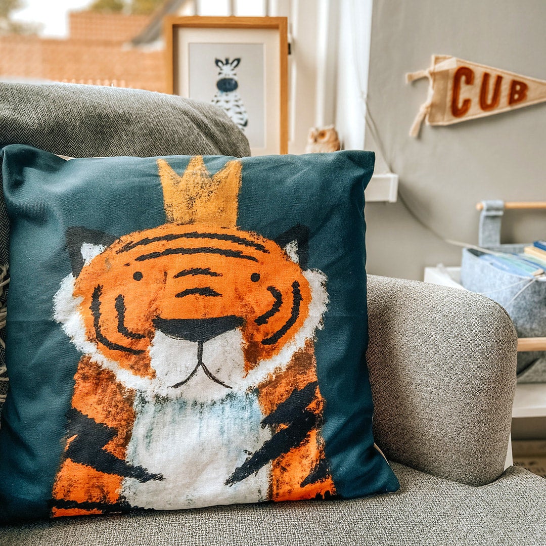 Jungle Tiger Nursery Cushion Cover (Green)