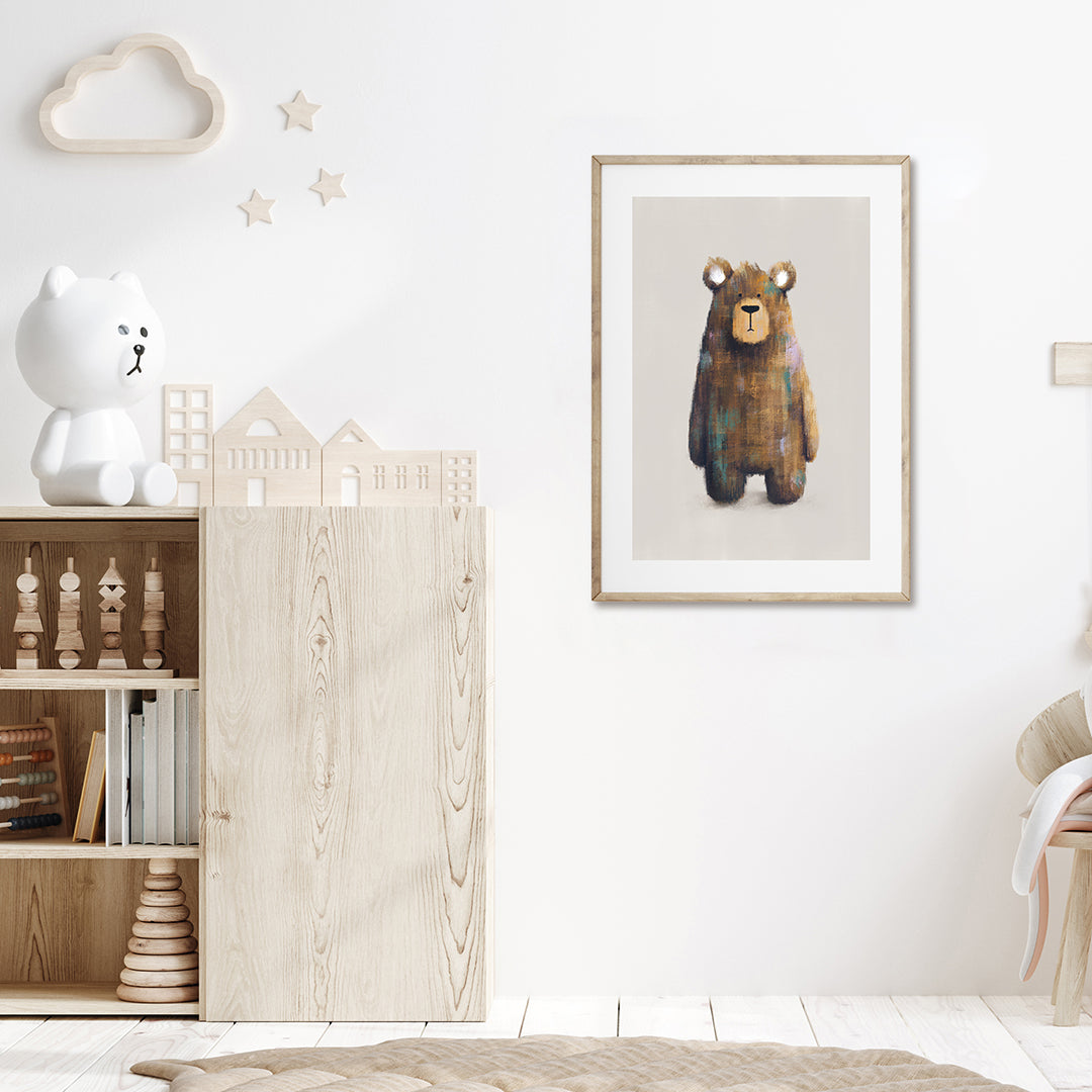 Neutral Bear Woodland Nursery Print