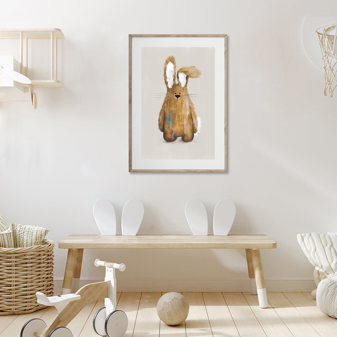 Neutral Bunny Woodland Nursery Print