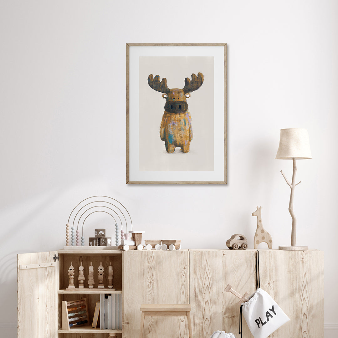 Neutral Moose Woodland Nursery Print