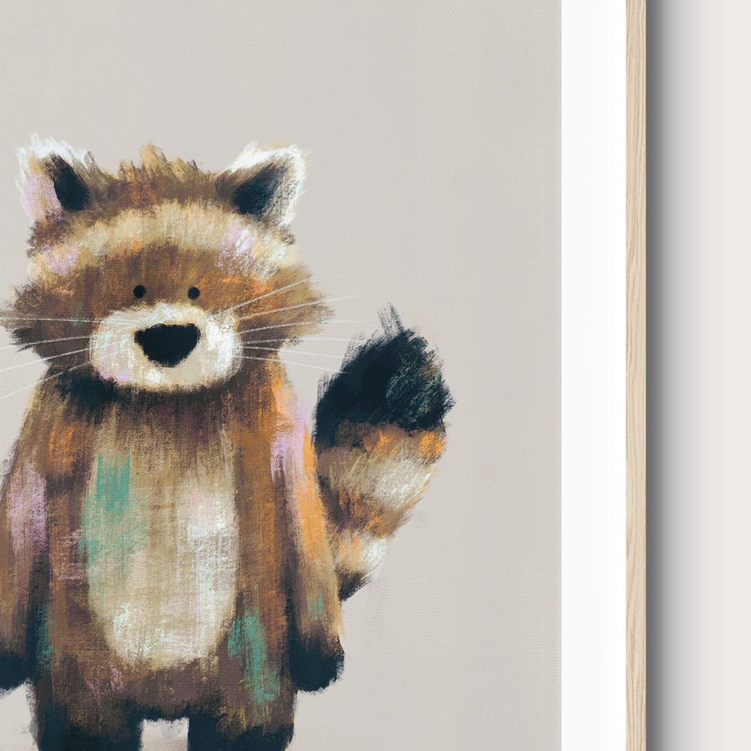 Neutral Racoon Woodland Nursery Print