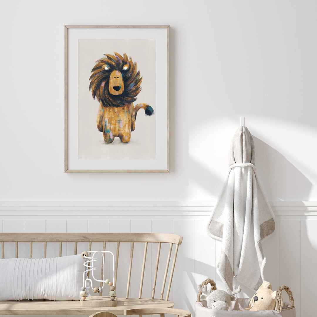 Neutral Lion Safari Nursery Print