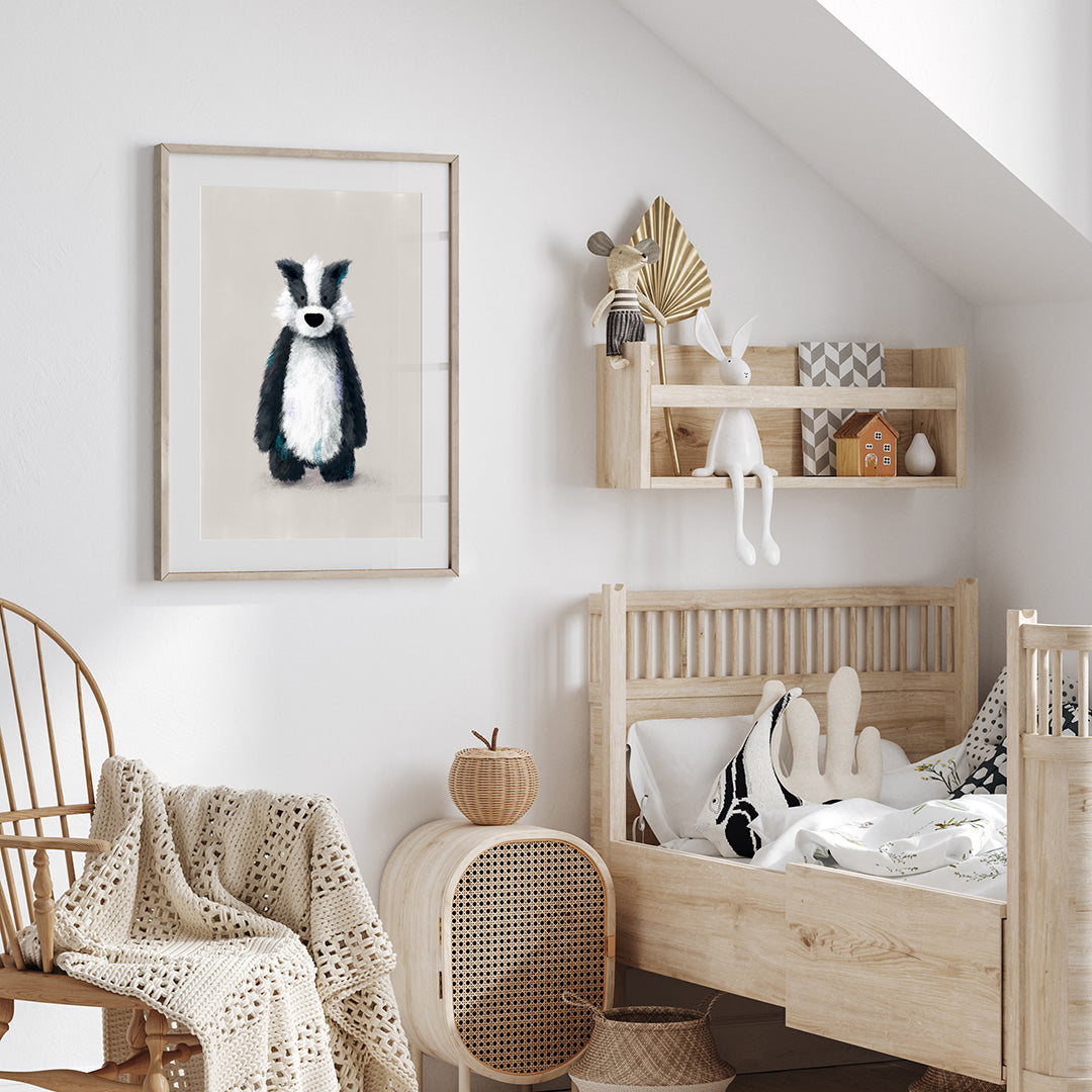 Woodland Badger Childrens Nursery Print