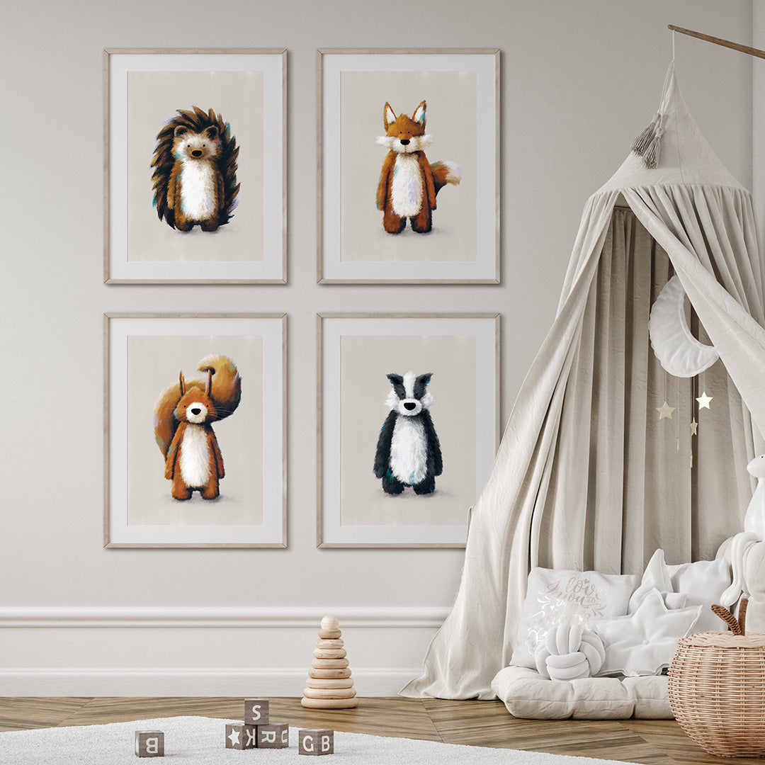 Childrens Woodland Nursery Prints Set of 4