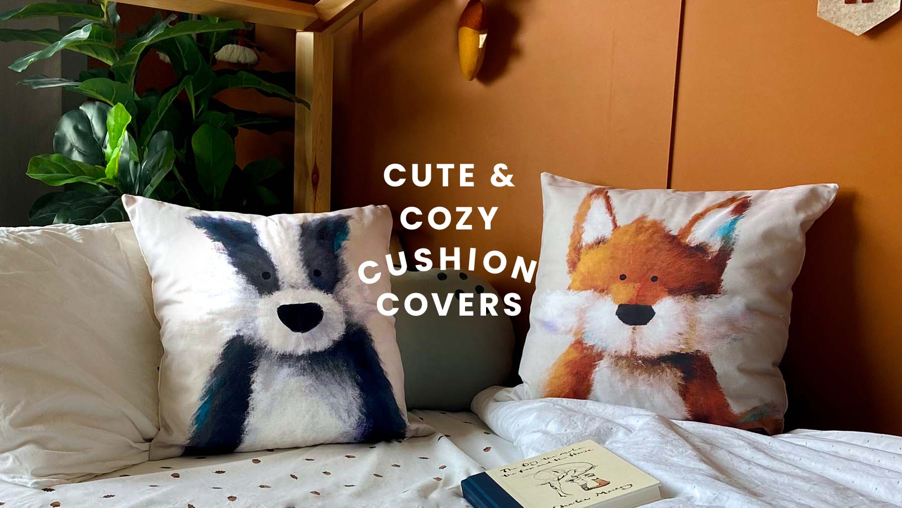 Tigercub children's nursery cushions including a badger nursery cushion and a fox nursery cushion in a beautiful children's nursery