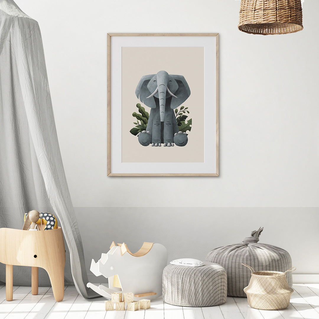 Scandi Elephant Safari Nursery Print