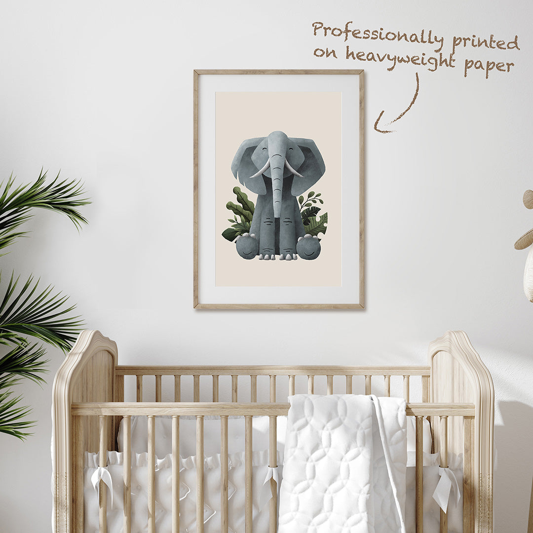 Scandi Elephant Safari Nursery Print