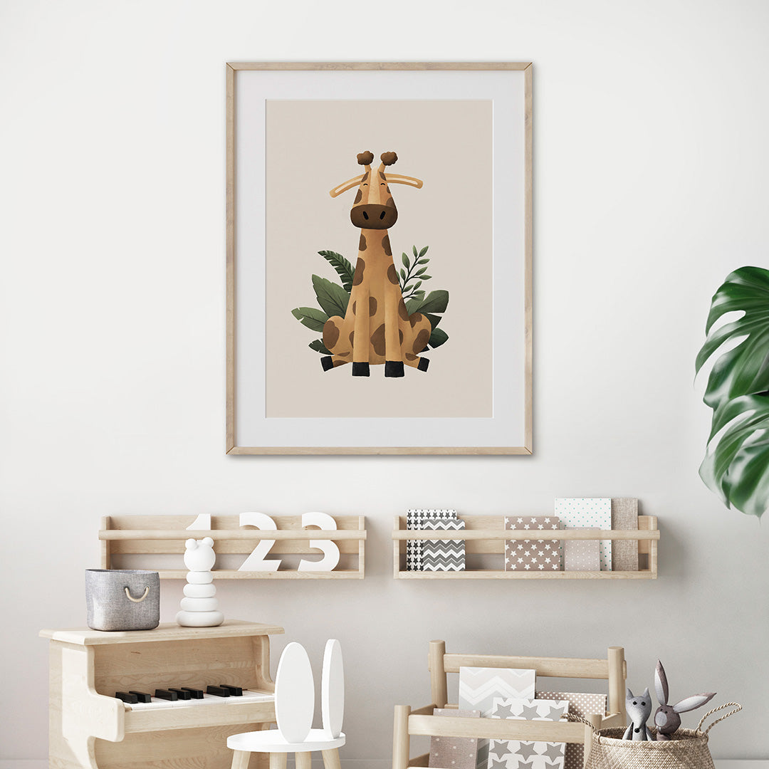 Scandi Giraffe Safari Nursery Print