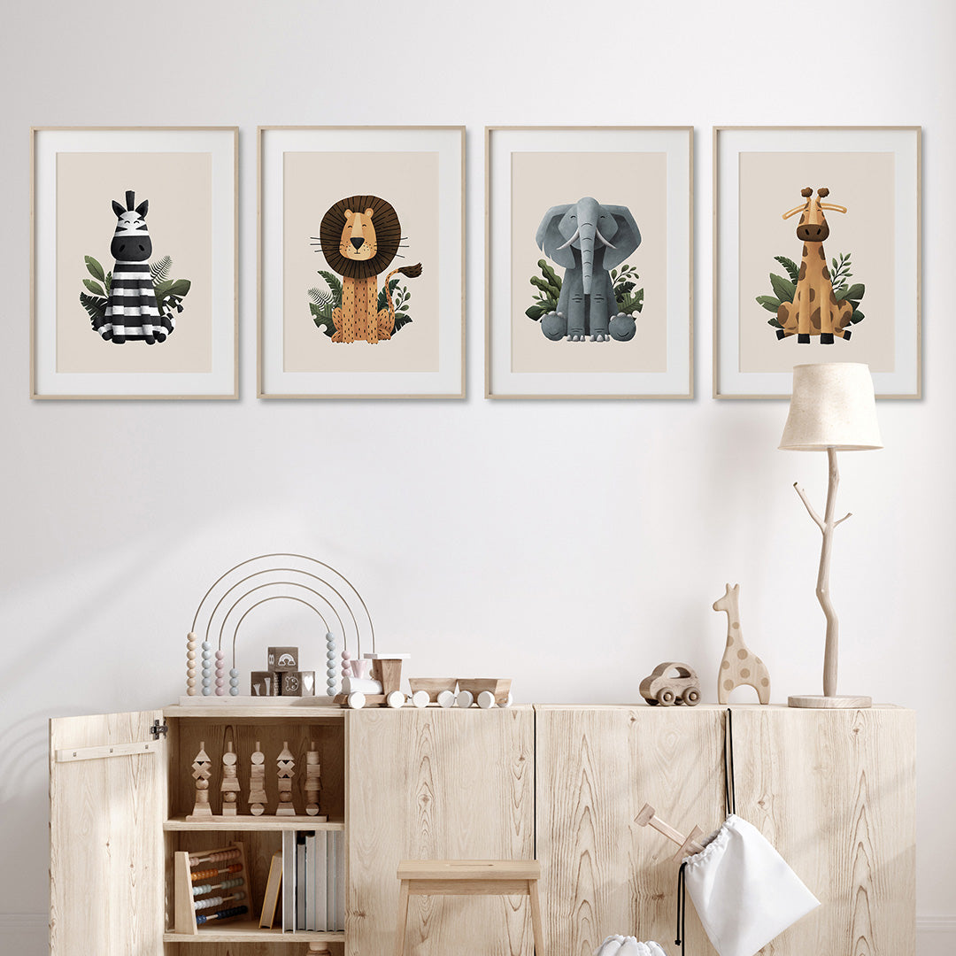 Scandi Safari Animals Nursery Prints Set of 4