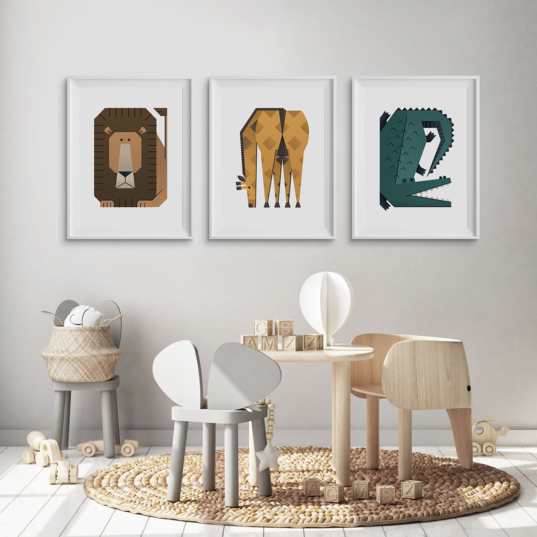 Minimal Safari Animals Nursery Prints Set of 3