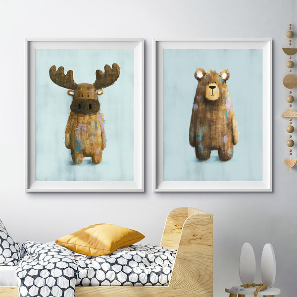 Woodland Moose & Bear Nursery Prints Set of 2