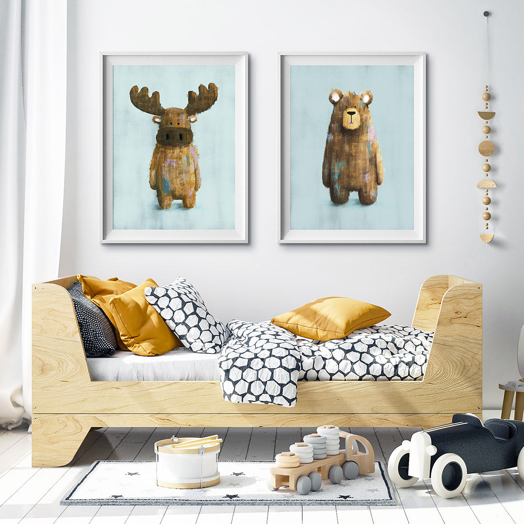Woodland Moose & Bear Nursery Prints Set of 2