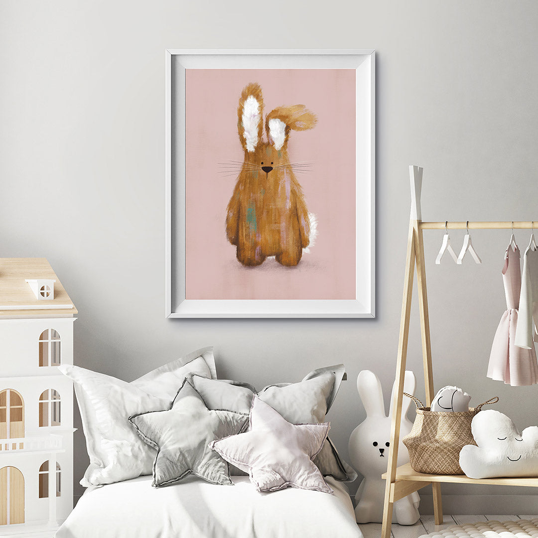 Pink Woodland Bunny Nursery Print