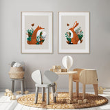 Neutral Fox & Hare Scandi Woodland Animals Nursery Prints Set of 2
