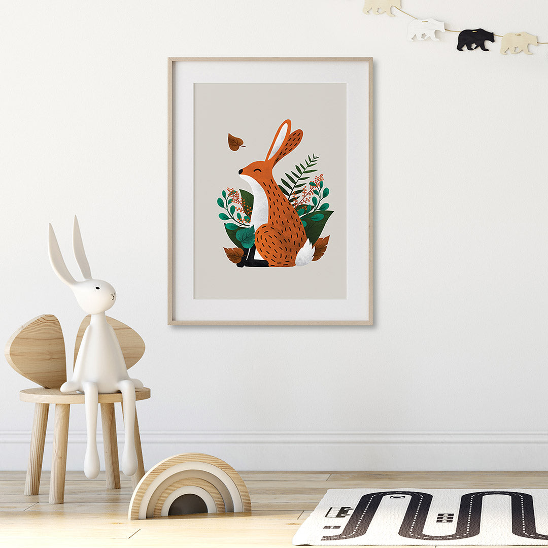 Scandi Hare Neutral Nursery Print