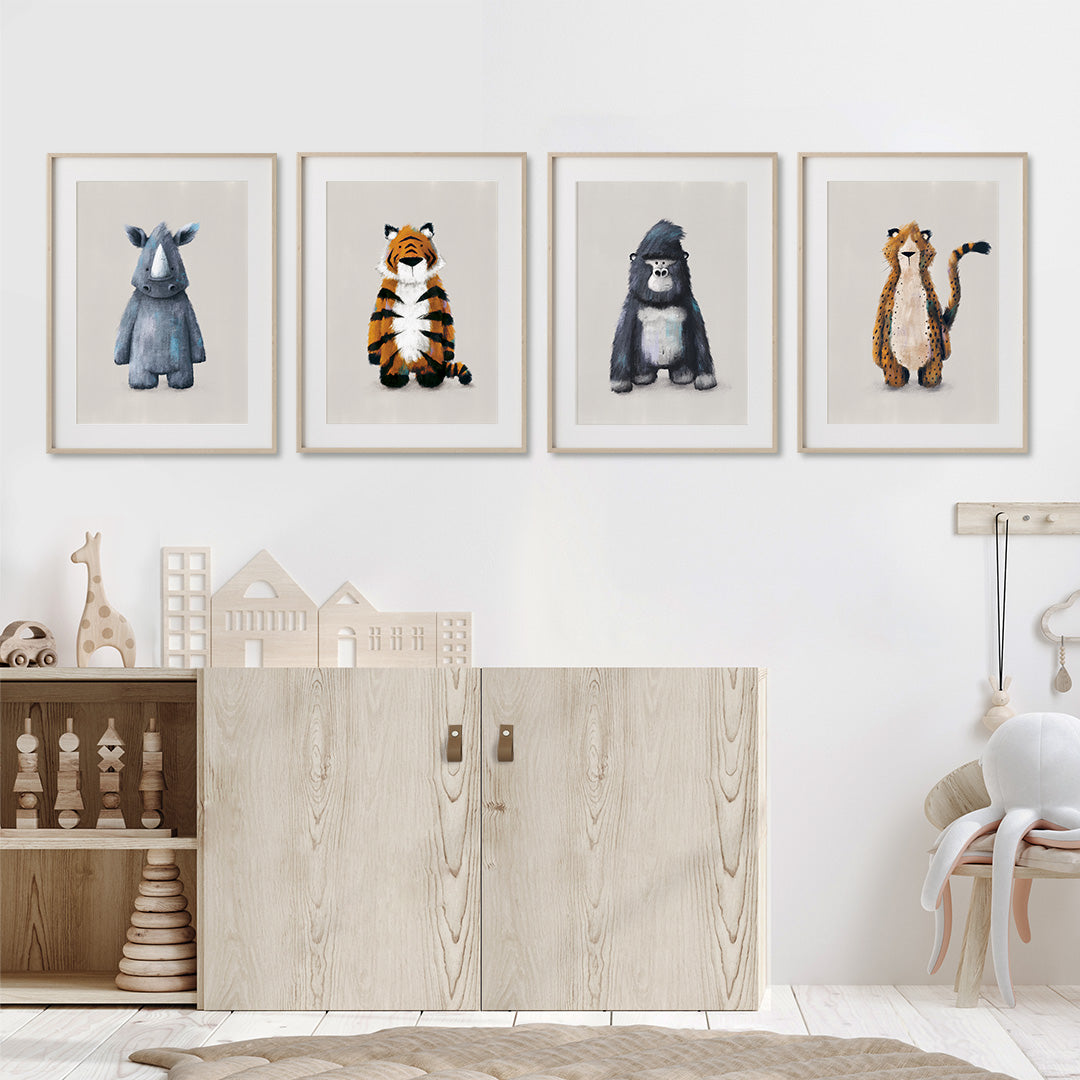 Neutral Jungle Safari Animal Nursery Prints Set of 4