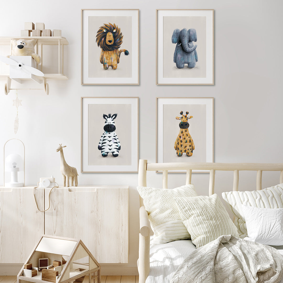 Neutral Safari Animals Nursery Prints Set of 4