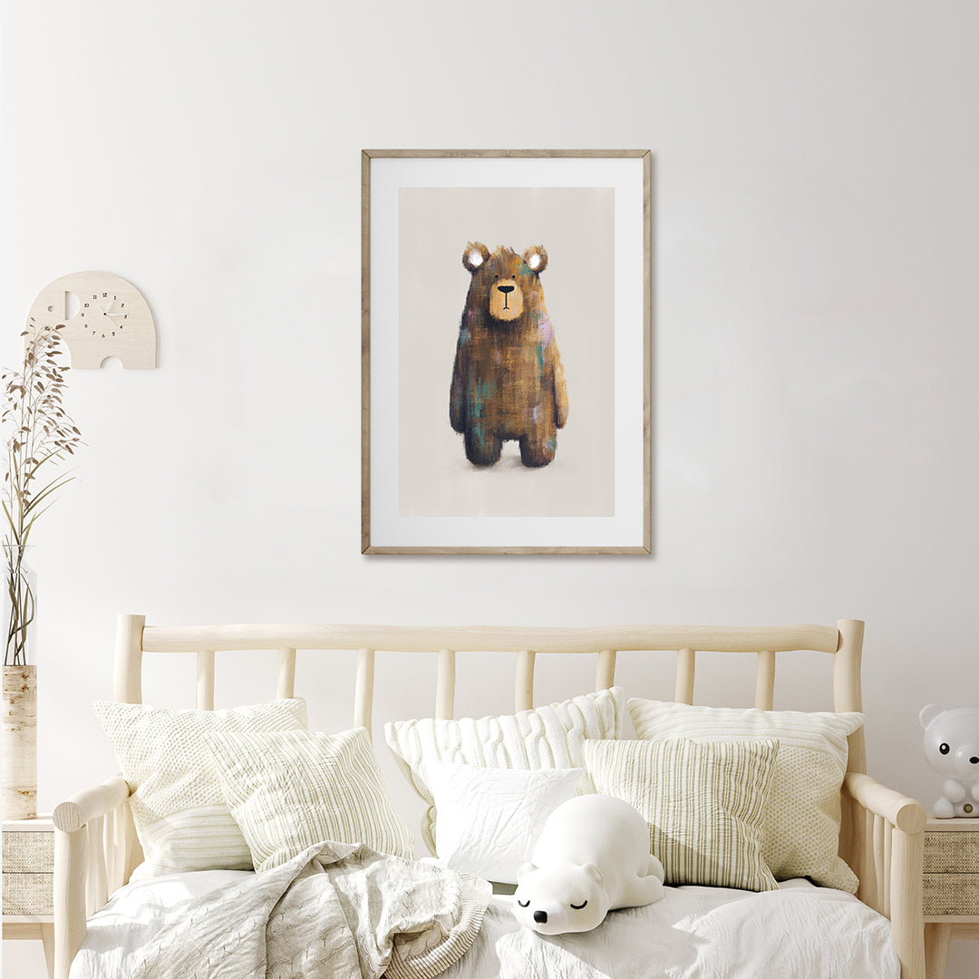 Neutral Bear Woodland Nursery Print