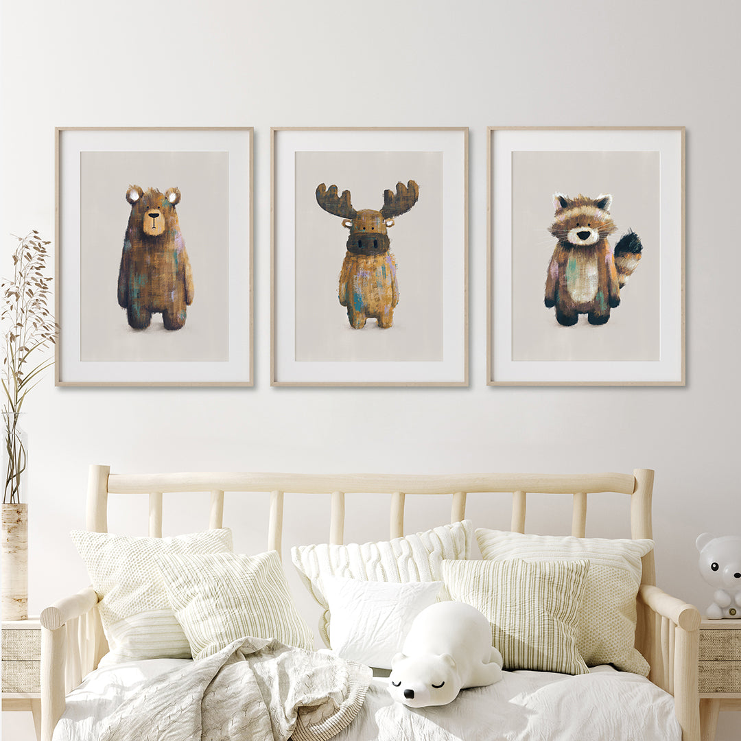 Neutral Woodland Animals Nursery Prints Set of 3